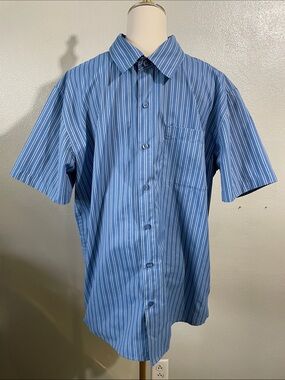 Marmot Button Up Shirt Blue Striped Short Sleeve Lightweight Outdoor Sz L Trails